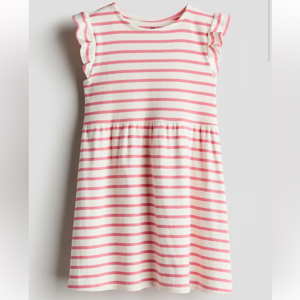 Ribbed Jersey Dress Punk and White Ruffle